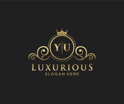Initial YU Letter Royal Luxury Logo template in vector art for Restaurant, Royalty, Boutique, Cafe, Hotel, Heraldic, Jewelry, Fashion and other vector illustration.
