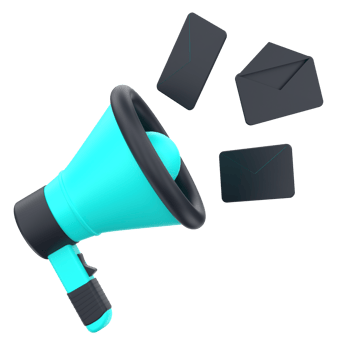 3D megaphone and mail for email marketing. Object on a transparent background png