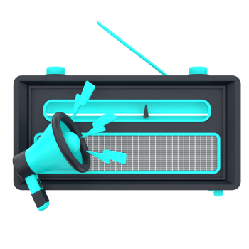 3D radio and megaphone for radio marketing. Object on a transparent background png