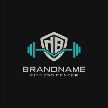 Creative letter NB logo design for gym or fitness with simple shield and barbell design style vector