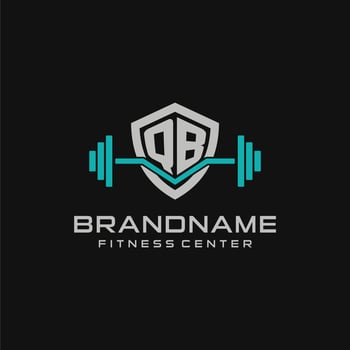 Creative letter QB logo design for gym or fitness with simple shield and barbell design style vector