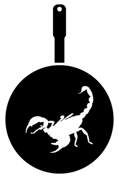 Scorpion on the Pan Silhouette for Bizarre or Extreme or Exotic Food, Traditional Food in Asian Country, Culinary Sign for Icon Symbol, Apps, Pictogram, Logo, Website, or Graphic Design Element. PNG
