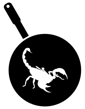 Scorpion on the Pan Silhouette for Bizarre or Extreme or Exotic Food, Traditional Food in Asian Country, Culinary Sign for Icon Symbol, Apps, Pictogram, Logo, Website, or Graphic Design Element. PNG