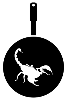 Scorpion on the Pan Silhouette for Bizarre or Extreme or Exotic Food, Traditional Food in Asian Country, Culinary Sign for Icon Symbol, Apps, Pictogram, Logo, Website, or Graphic Design Element. PNG