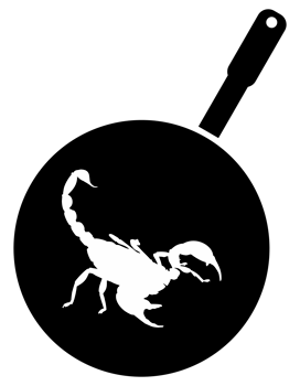 Scorpion on the Pan Silhouette for Bizarre or Extreme or Exotic Food, Traditional Food in Asian Country, Culinary Sign for Icon Symbol, Apps, Pictogram, Logo, Website, or Graphic Design Element. PNG
