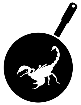 Scorpion on the Pan Silhouette for Bizarre or Extreme or Exotic Food, Traditional Food in Asian Country, Culinary Sign for Icon Symbol, Apps, Pictogram, Logo, Website, or Graphic Design Element. PNG