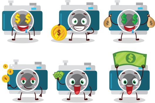 Camera pocket cartoon character with cute emoticon bring money vector