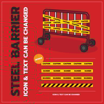 Steel barrier with wheels isometric, icons and text can be changed, icon, vector design, isolated background.