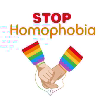 Rainbow stop sign with a hands and text Stop Homophobia for the International Day Against Homophobia. Without background, isolated, clip art. vector
