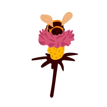 Flower with cute bee cartoon and heart isolated on white background vector illustration.