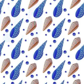 Sea bottom seamless pattern. Summer beach hand-drawn seaside vector print. Undersea world cartoon background with shell. Seashore elements design for fabrics, wallpaper