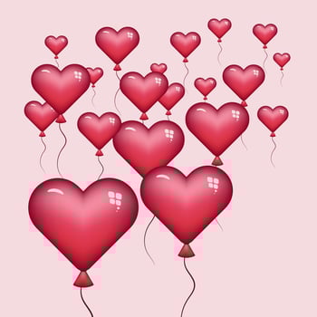 Red heart air balloons for celebrations. Heart shape gel balloons for designing banners and invitations on pink background vector