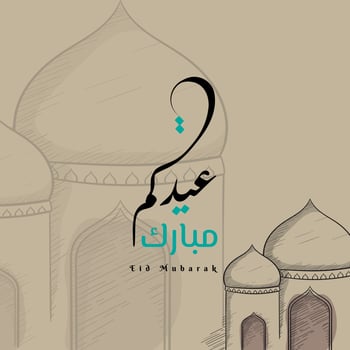 Eid mubarak or islamic background template with vintage mosque in hand drawn design vector
