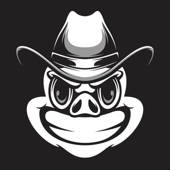 Pig Cowboy Black and White Mascot Design vector