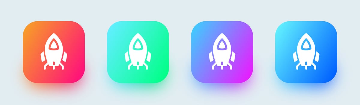 Rocket solid icon in square gradient colors. Space ship signs vector illustration.