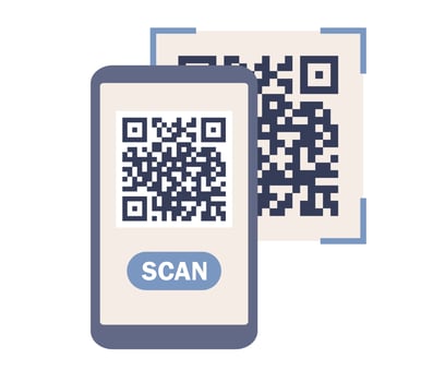 QR code icon. Scanning code by smartphone. Phone with qr code on screen. Special identity code sign. Vector flat illustration