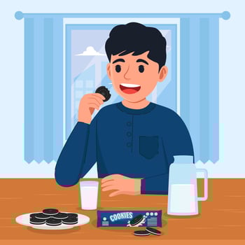 Boy Eating Biscuits and Milk Concept vector
