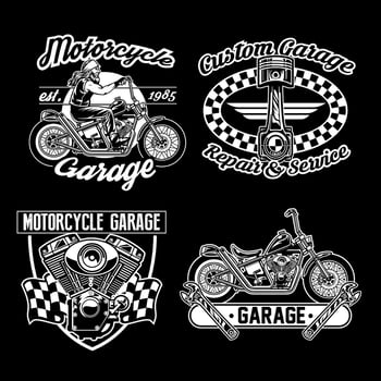chopper motorcycle badge black white set vector