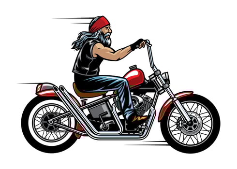 Old man biker riding chopper motorcycle vector