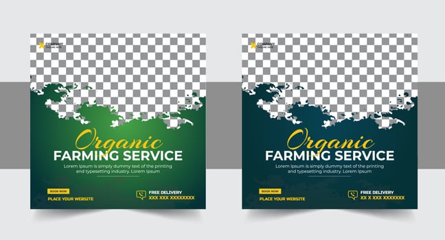 agriculture farming services or Lawn Mower Garden Service Social Media post banner and cover template or agro farm, agriculture, farming, organic farm post vector
