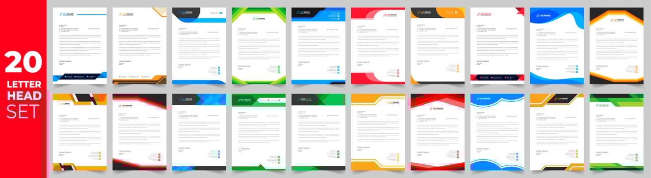 corporate modern letterhead design template set with yellow, blue, green and red color. creative modern letter head design bundle template for your project. letterhead, letter head. vector