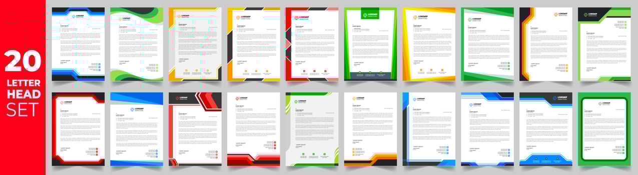 corporate modern letterhead design template set with yellow, blue, green and red color. creative modern letter head design bundle template for your project. letterhead, letter head. vector