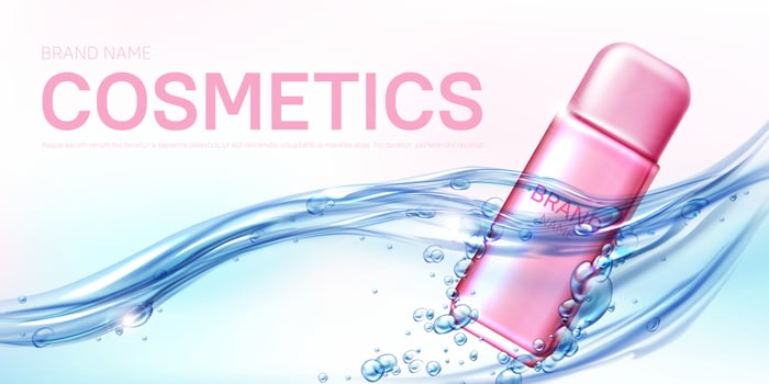 Pink spray bottle female deodorant in water flow vector