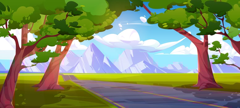 Mountain valley summer landscape with highway road vector