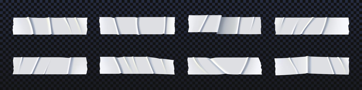 White adhesive tape pieces, sticky paper labels vector