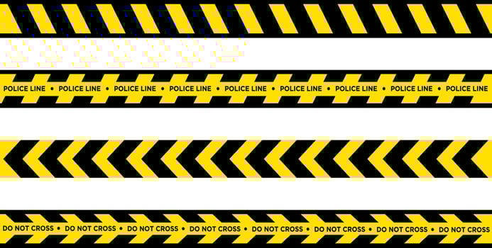 Set of black and yellow warning tapes isolated on white background. Vector illustration.