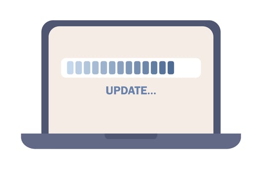 System update icon. Loading process on laptop screen. Vector flat illustration