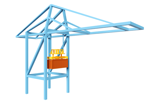 3d container gantry crane isolated. logistic import export concept, 3d illustration render png