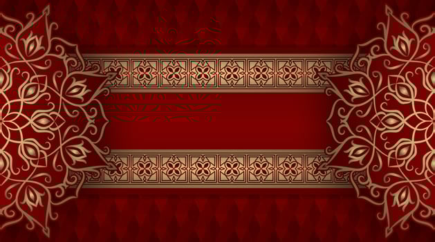 red luxury background, with gold mandala ornament vector