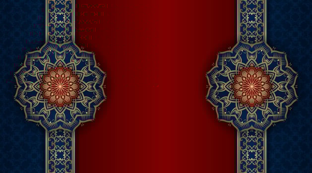 luxury background blue and red with golden mandala ornament vector