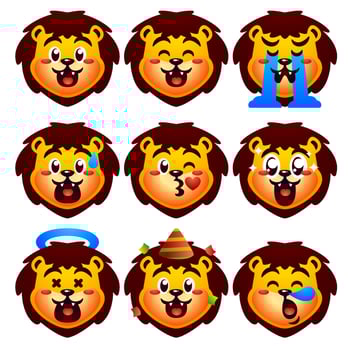cute lion icon sticker set vector