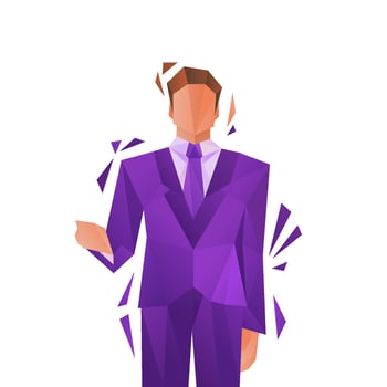 Low poly man in suit standing, vector illustration.