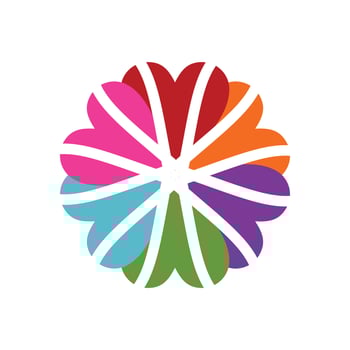 colorful flower heart love team mate circle logo and vector icon