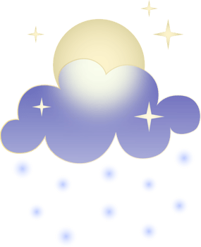 Winter season weather icon. Glassmorphism style symbols for meteo forecast app. Night sing. Moon, stars, wind and snow clouds. PNG illustrations