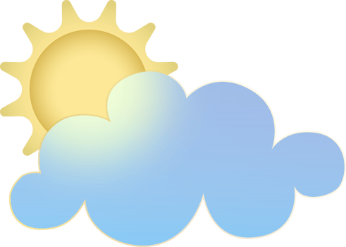 Summer weather icon. Glassmorphism style symbols for meteo forecast app. Day spring autumn winter season sings. Sun and cloud. PNG illustrations