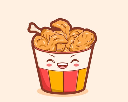 Bucket of fried chicken kawaii character vector