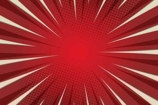 Red color comic style sunburst lines background, vector illustration