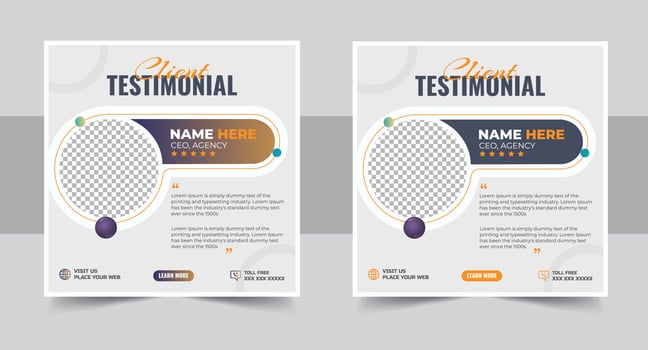 Customer feedback testimonial social media post web banner layout. client testimonials social media post or web banner design template vector