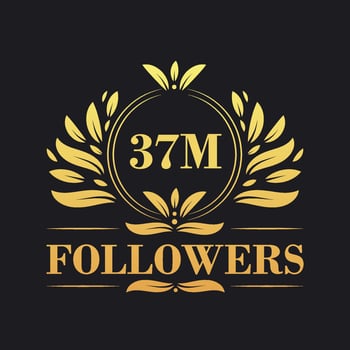 37M Followers celebration design. Luxurious 37M Followers logo for social media followers vector