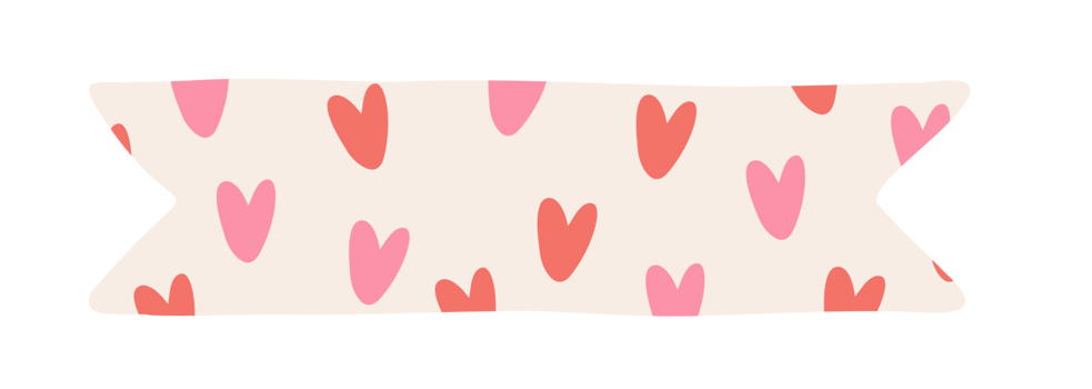 Pieces of Colorful scrapbook Washi Tape strip, label tag, decorative scotch. Printable Stickers with Hearts for planner or journal png
