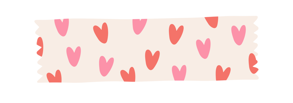 Pieces of Colorful scrapbook Washi Tape strip, label tag, decorative scotch. Printable Stickers with Hearts for planner or journal png