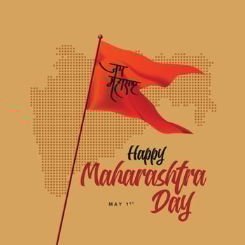 Happy Maharastra Day written on flag in hindi with dotted maharastra map vector