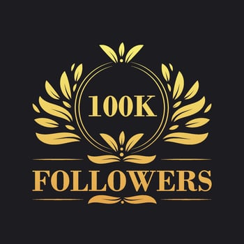 100K Followers celebration design. Luxurious 100K Followers logo for social media followers vector
