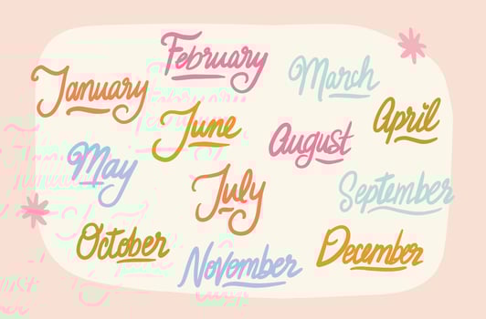 12 Months Brush Script Hand Lettered Months of the Year Scrapbooking Digital Planner Stickers vector