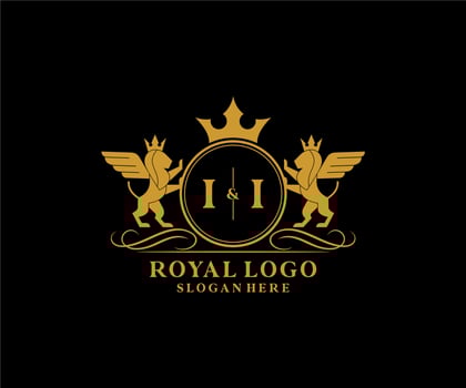 Initial II Letter Lion Royal Luxury Heraldic,Crest Logo template in vector art for Restaurant, Royalty, Boutique, Cafe, Hotel, Heraldic, Jewelry, Fashion and other vector illustration.