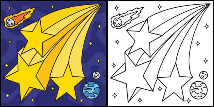 Falling Shooting Stars Coloring Page Illustration vector